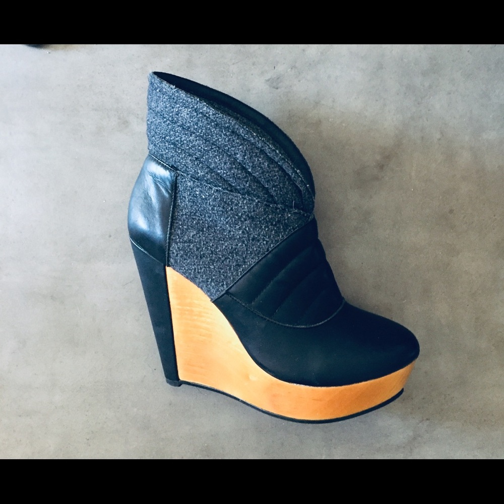 Leather, wool and wood booties